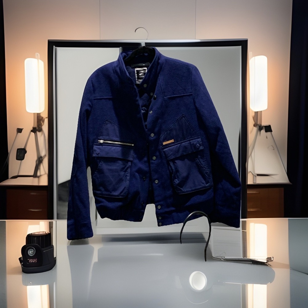 G-Star RAW Woman's Blue Woolen Bomber Hiker Jacket Snaps Pockets Size Medium